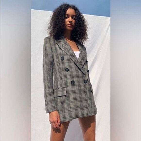 Free People Ashby Blazer Gray/Black Plaid Double Breasted Oversize Jacket M - Picture 6 of 12